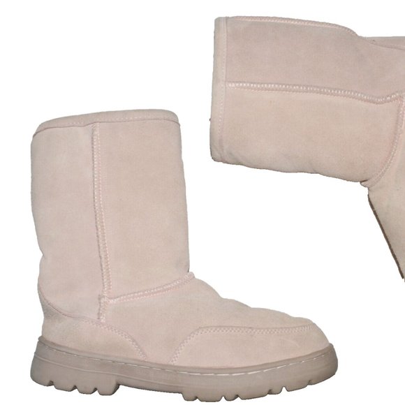 SOX-TAB SZ 6 M PINK SUEDE FAUX SHEARLING SHERPA LINED SHORT BOOTS BOOTIES - Picture 2 of 7
